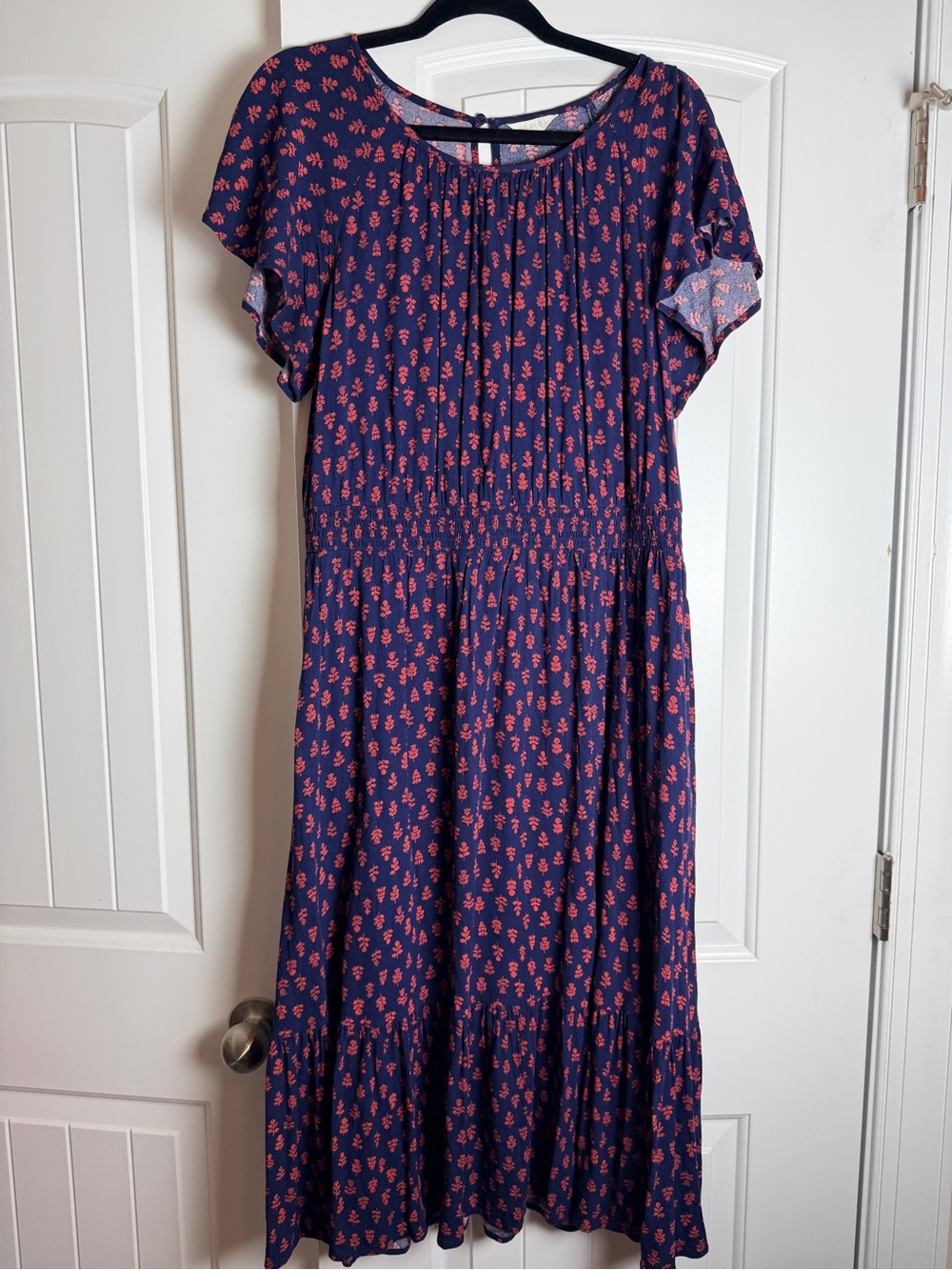 Caslon Navy Midi Dress with Pink Floral Print